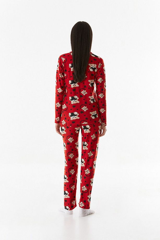 Süet Kumaş Düğmeli Ayıcıklı Pijama Takımı - 4