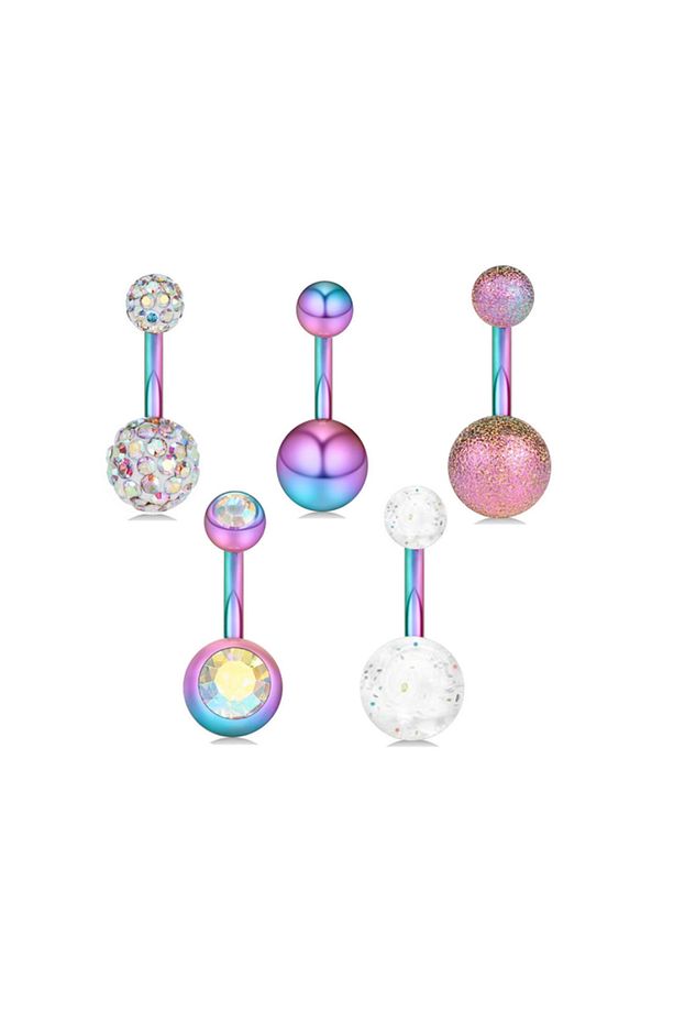 5 Adet Multicolor Cerrahi Çelik Göbek Piercing En48ml - 1