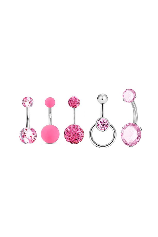 5 Adet Pembe Cerrahi Çelik Göbek Piercing En45pm - 1