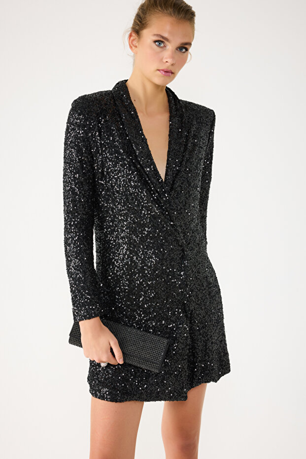 Padded Sequined Mini Jacket Dress