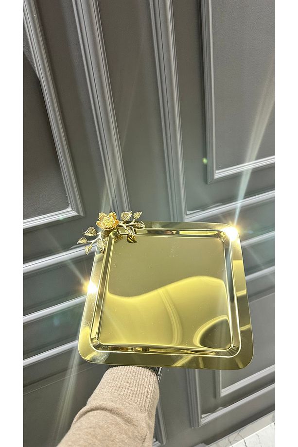 6 Adet Gold Kare Model Metal Tek Kişilik Kahve Sunum Tepsisi - 3