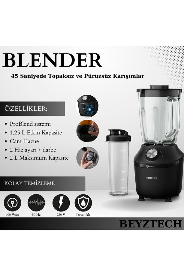 ProBlend Sistemi Titreme Önleyici Ayaklar Motor Termal Koruma Sensörü 2 Hız Ayarı + Darbe - 1