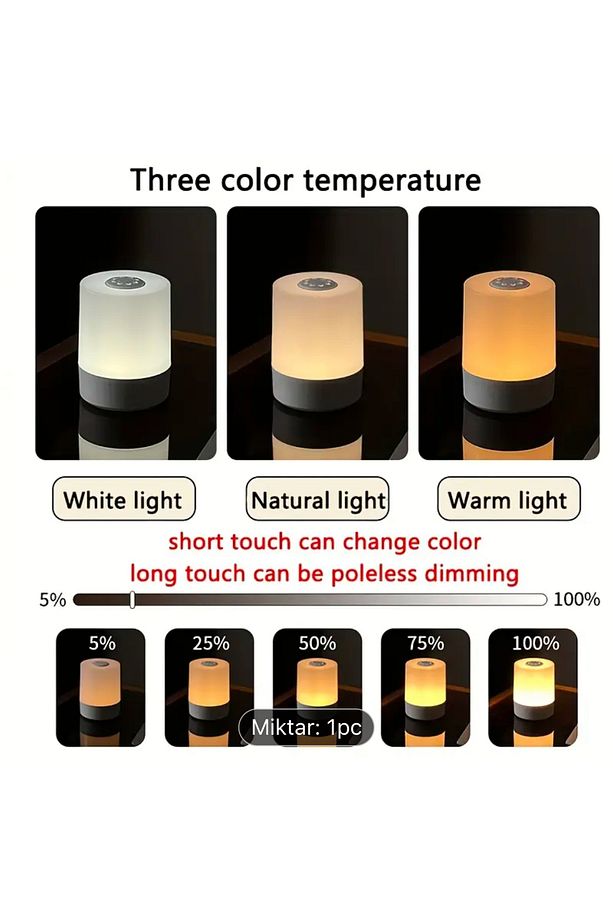 3 Renkli Ayarlanabilir Ayarlamalı Dokunmatik Kontrollü LED Gece Lambası, USB ile Çalışır - 3