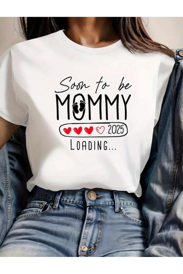 Mommy Printed Women's Cotton Combed Crew Neck White T-shirt