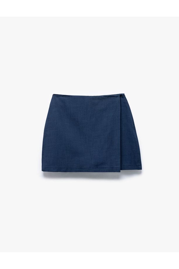Keten Karışımlı Kruvaze Mini Şort Etek - 3