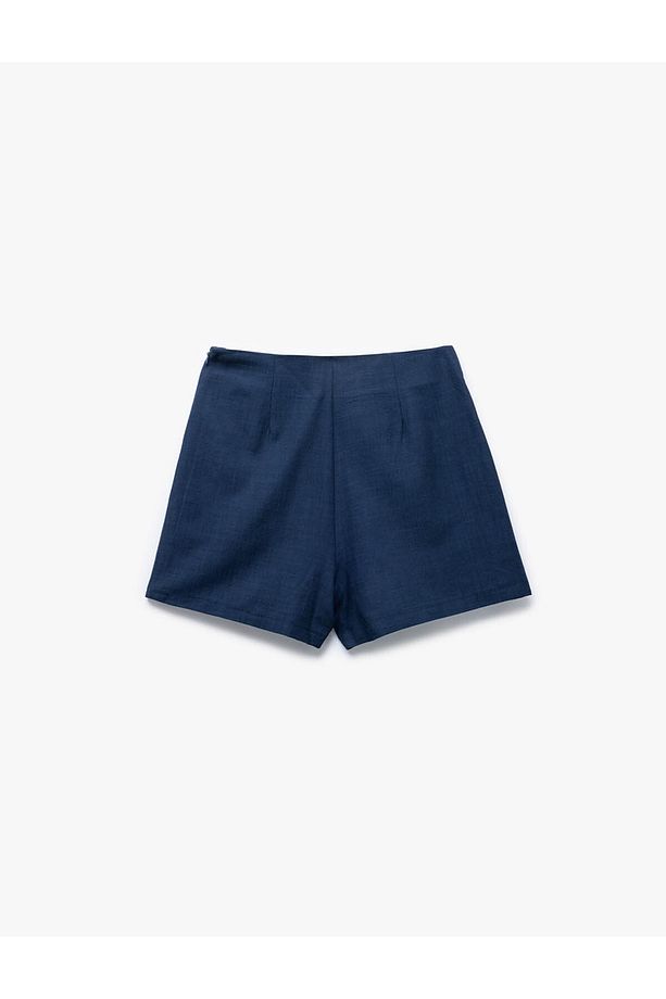 Keten Karışımlı Kruvaze Mini Şort Etek - 4