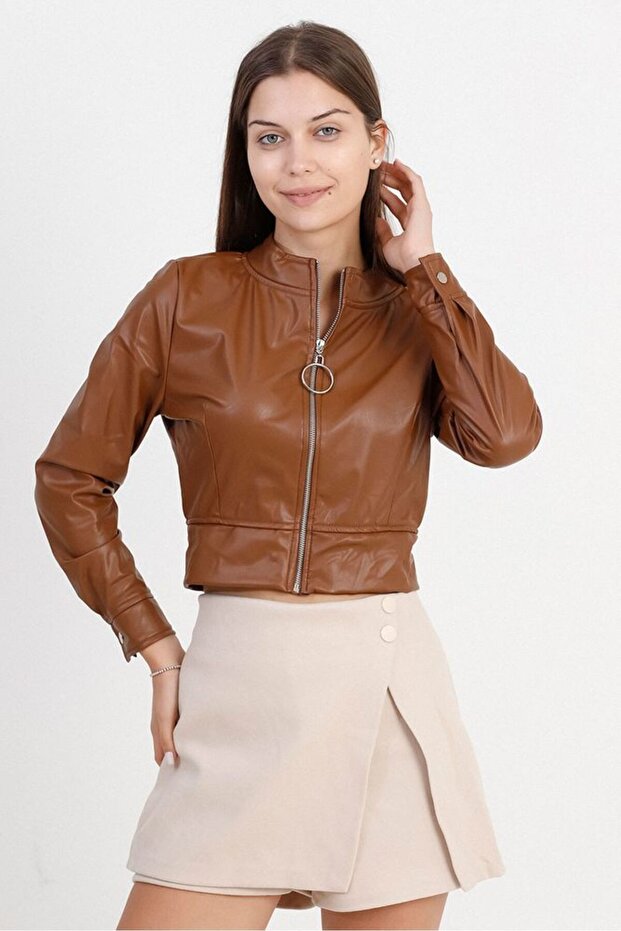Leather Coat - Tan | |   F0443