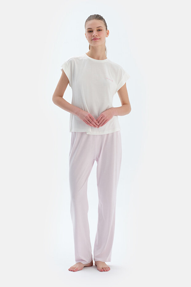 Pembe Metraj Desenli ve Düz Ikili Pijama Altı - 5