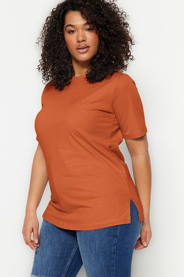 Crew Neck Claret Red Boyfriend póló - 100% pamut, hasított TBBSS22BF0031 - 1