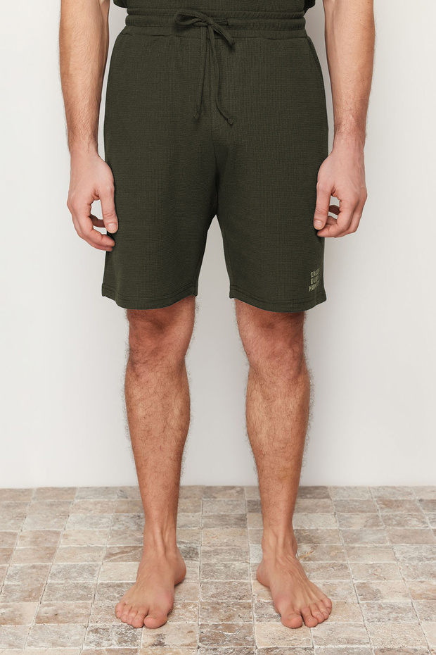 Haki Regular Fit Waffle Örme Şortlu Pijama Takımı TMNSS23PT00032 - 5