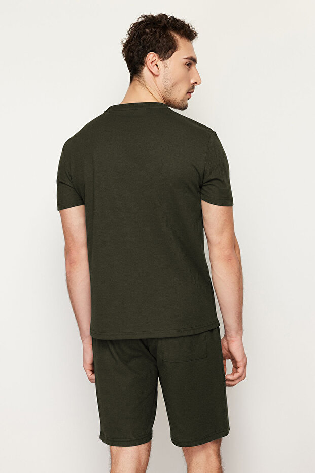 Haki Regular Fit Waffle Örme Şortlu Pijama Takımı TMNSS23PT00032 - 6