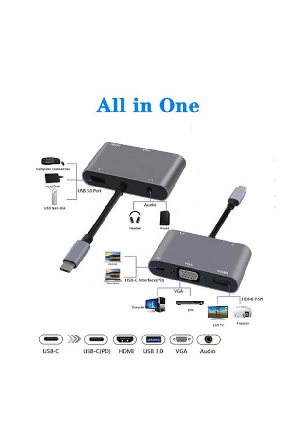Type-C To 4K Hdmi Vga Usb 3.0 Otg Audio Ses Çevirici Kablo 5 In 1 (533635045) - 3