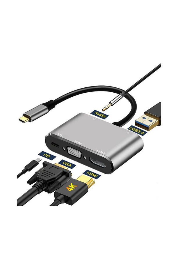 Type-C To 4K Hdmi Vga Usb 3.0 Otg Audio Ses Çevirici Kablo 5 In 1 (533635045) - 4