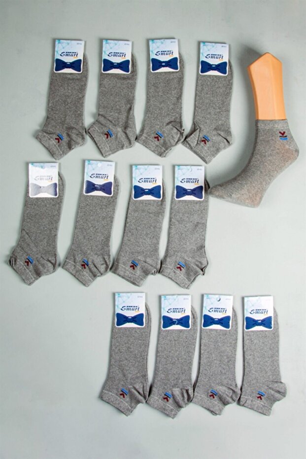 12 Pack Men's Gray Cotton Seasonal Breathable Booties Socks