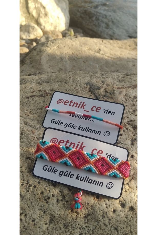 2'li Set El Emeği Ip Örgü Makrome Bileklik - 4