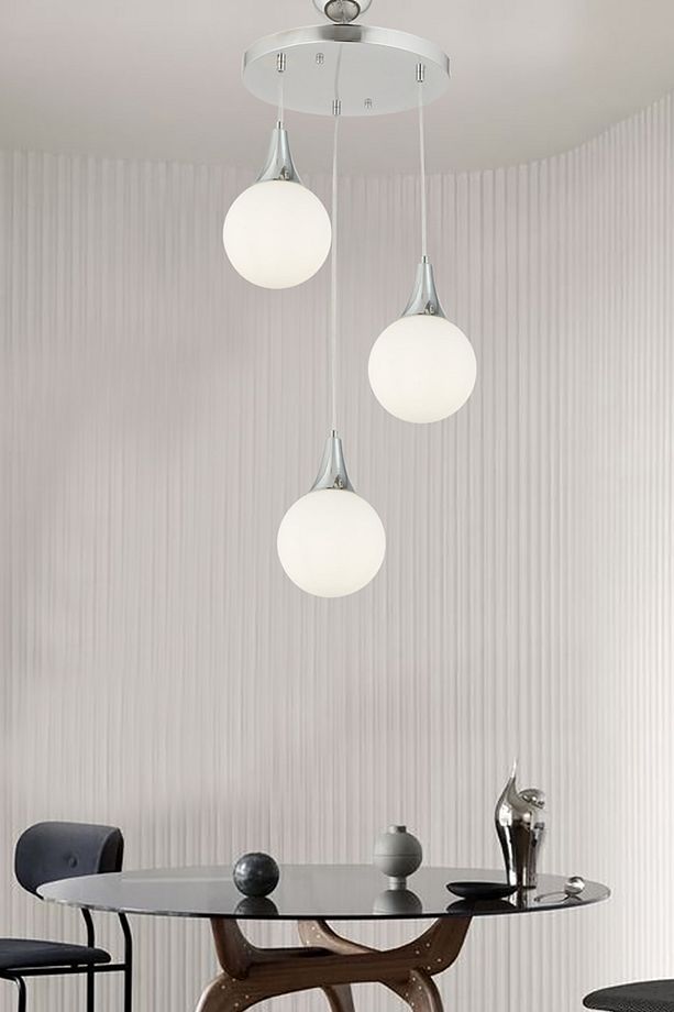 Damla 3 Lü Yuvarlak Krom Sarkıt Modern Mutfak Salon Avize - 2