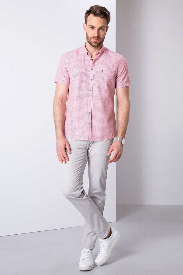 Erkek Pembe Regular Fit Kısa Kollu Gömlek - 2