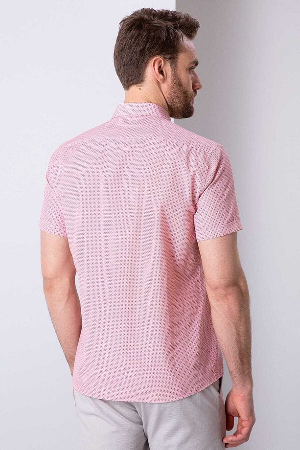 Erkek Pembe Regular Fit Kısa Kollu Gömlek - 3