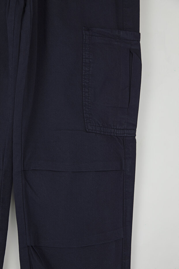 Lacivert %100 Pamuk Erkek Çocuk Cep Detaylı Ayarlanabilir Lastikli Denim Pantolon TKDSS25PL00005 - 5