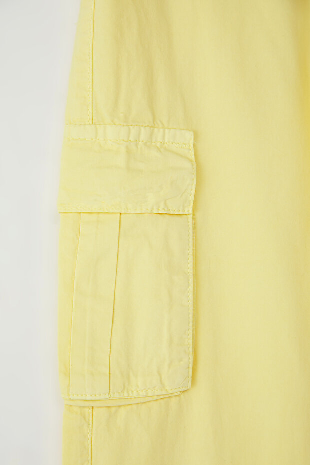 Sarı Kız Çocuk %100 Pamuk Cep Detaylı Wide Leg Lastikli Denim Pantolon TKDSS25PL00004 - 5