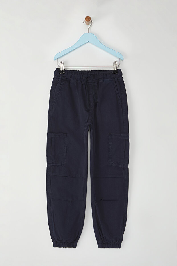 Lacivert %100 Pamuk Erkek Çocuk Cep Detaylı Ayarlanabilir Lastikli Denim Pantolon TKDSS25PL00005 - 4