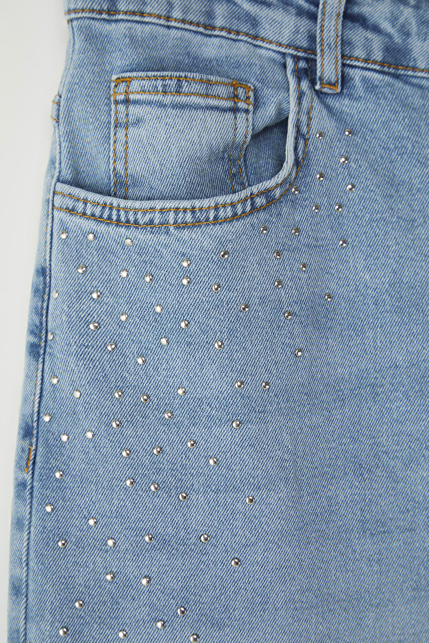 Buz Mavisi Yüksek Bel Troklu Geniş Paça Comfort/Orta Esnek Büyük Beden Wide Leg Jeans TBBSS25CJ00014 - 6