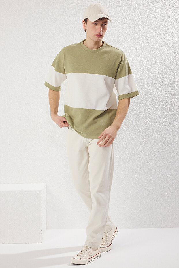 Mint Oversize/Geniş Kesim Renk Bloklu Dokulu T-Shirt TMNSS25TS00065 - 1