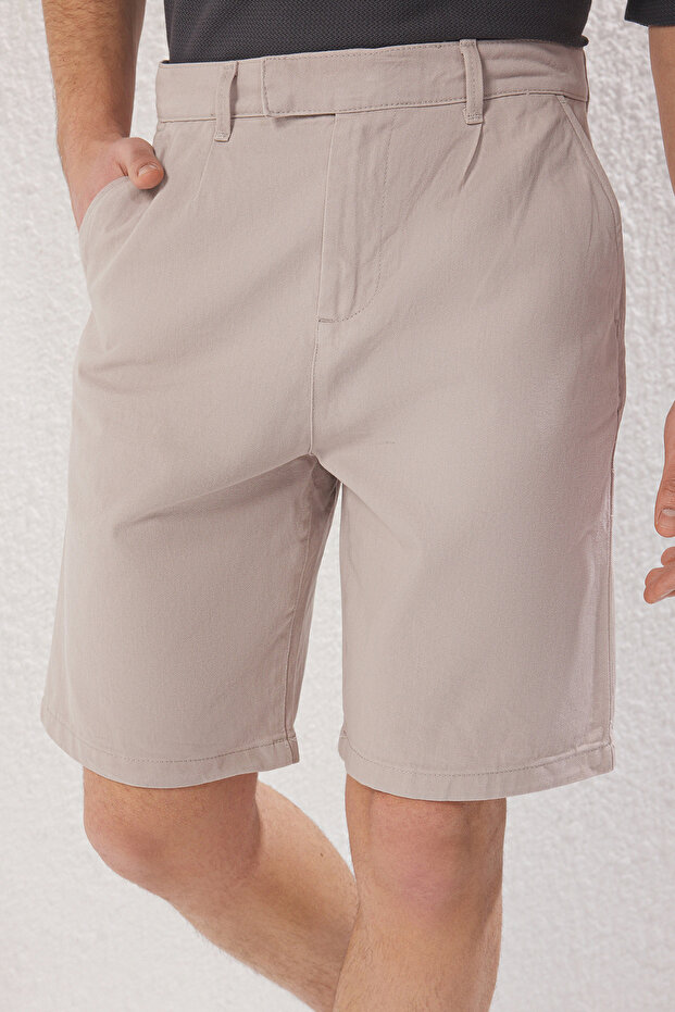 Erkek Taş Regular Fit Brit Kapamalı Gabardin Şort & Bermuda TMNSS25SR00012 - 1