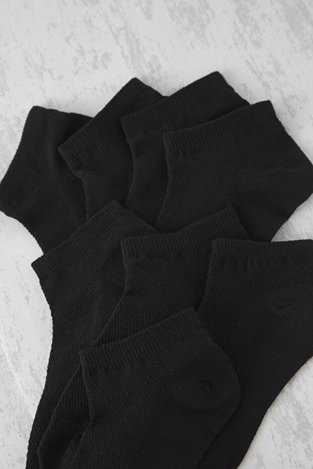Siyah Unisex 8'li Kısa Boy-Görünmez Yazlık Pamuklu Hava Alan Çorap TMNSS25CO00016 - 2