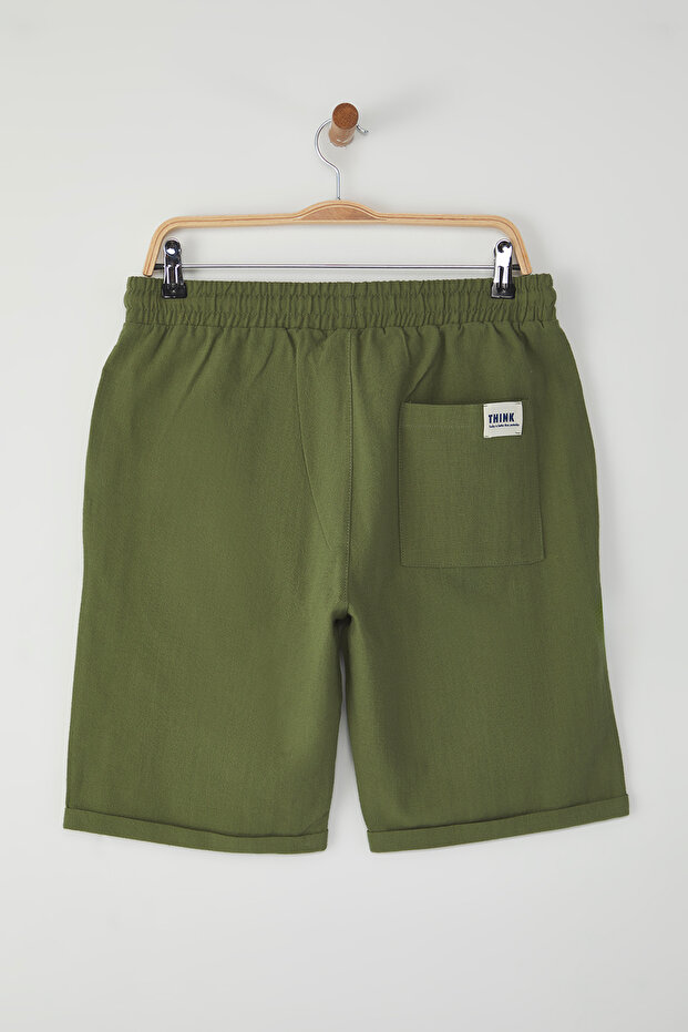 Haki Normal Kesim/Regular Fit %100 Pamuk Keten Görünümlü Şort TMNSS23SR00030 - 7