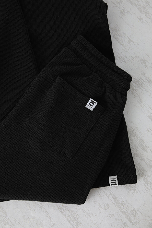 Siyah Oversize/Geniş Kesim Dokulu Eşofman Takımı TMNSS25EM00010 - 7
