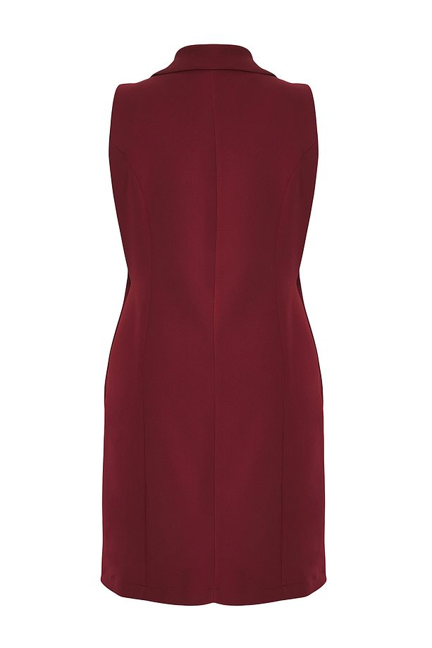 Bordo Düz Kruvaze Dokuma Elbise TBBSS23AH00254 - 8