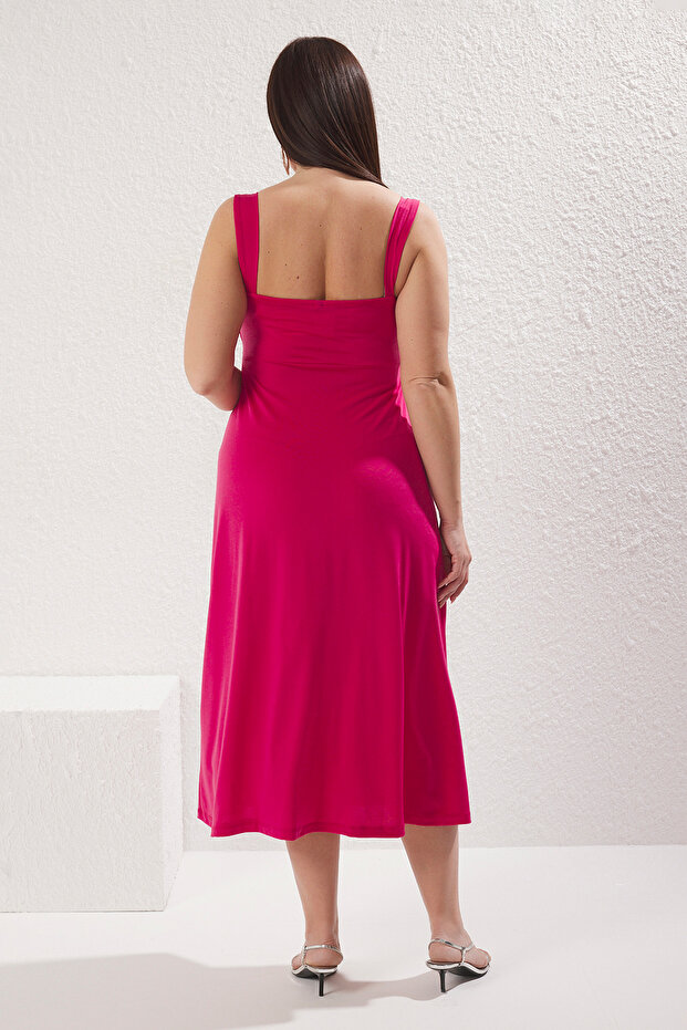 Сукня міді довжиною міді Orme Plus Size з серцеподібним вирізом Fusya TBBSS25AH00014 - 4