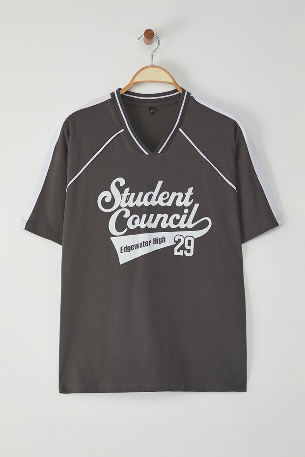 Anthracite College Oversize/Wide Cut 100% Cotton T-Shirt Tmnss25Ts00096