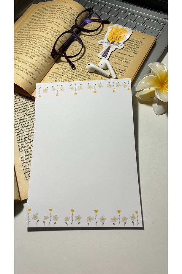 Papatya Temalı Notepad Çek Kopar Defter, Tutkallı Bloknot, A5 Defter, Çizgisiz Defter Not Defteri - 1