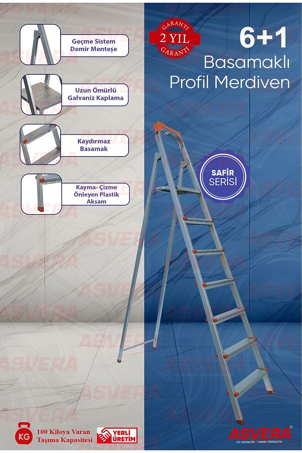 Safir Serisi 6+1 Basamaklı Galvanizli Profil Merdiven - Ev - Bahçe - İş Yeri İçin Dayanıklı - 1