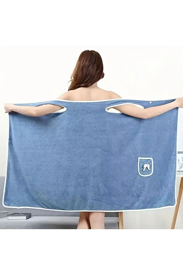 1pc 85x135cm Blue Womens Bath Towels Girls Wearable Fast Drying Bathing Beach Spa Bathrobes Wash Clo