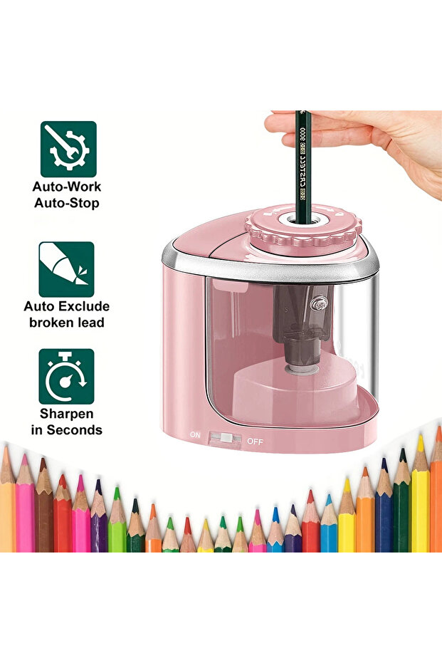 Pink Electric Sharpener Assembly Desktop Automatic Pencil Sharpener Suitable To Pencils (6-8mm) for