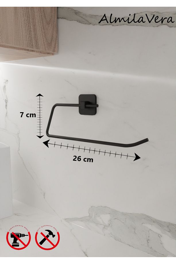 Siyah Kağıt Rulo Havluluk Peçetelik Yapışkanlı Tasarım Askı - 3