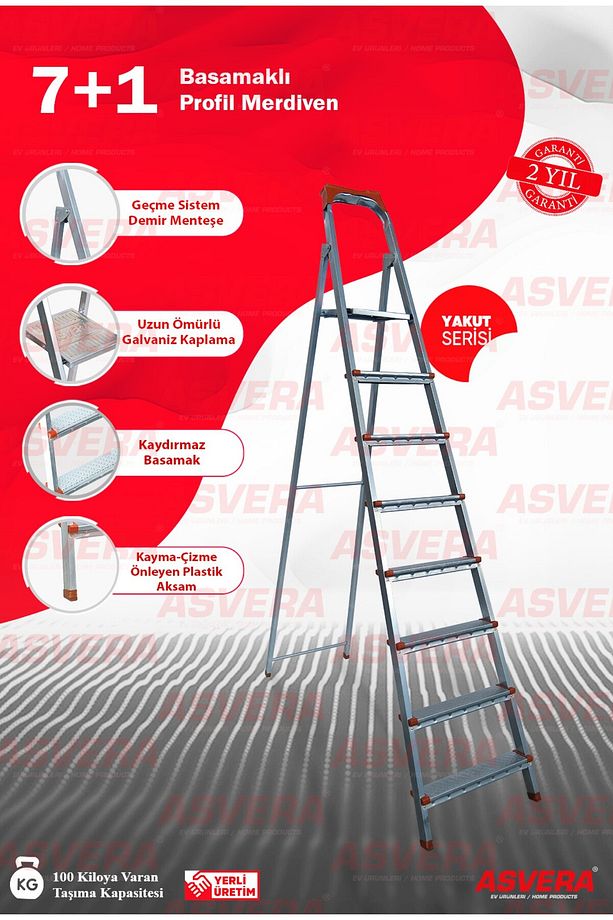 Yakut Serisi - 7 1 Basamaklı Galvanizli Profil Merdiven | Ev, Bahçe Ve Iş Yeri Için Katlanabilir Ve - 1