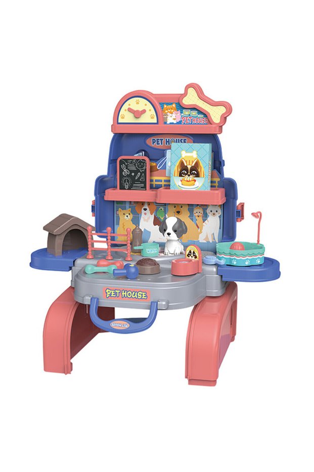 Role Play Animal Care/Pet House Toy Set School Bag (26 Pcs)-Blue, 3-In-1 Mode