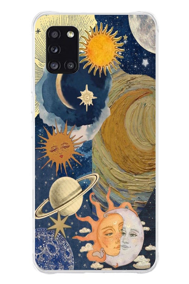 Solar and Moon Universe Design Clear Silicone Case Compatible with Samsung Galaxy A31