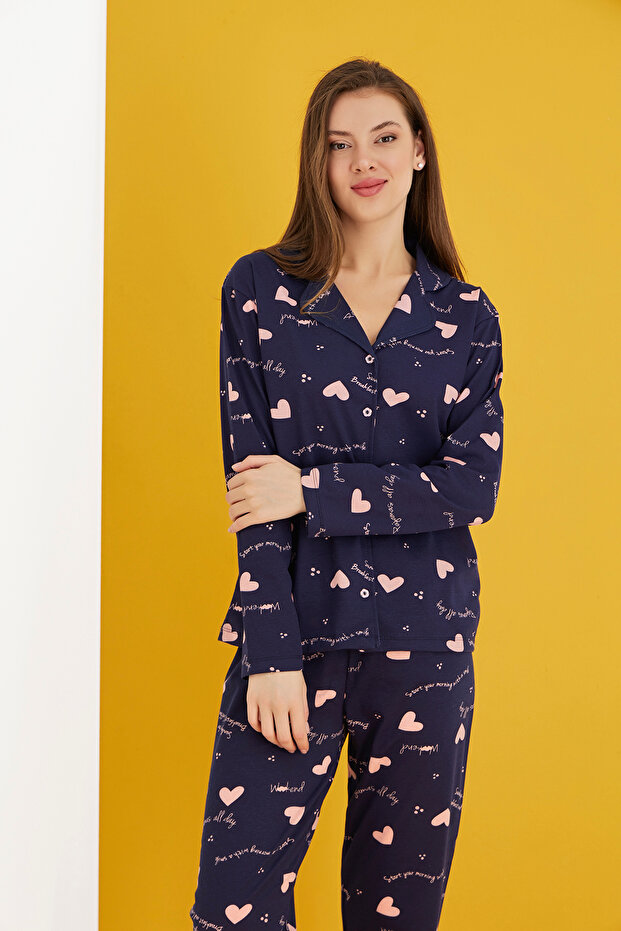 Pamuklu Düğmeli Pijama Takım - 2