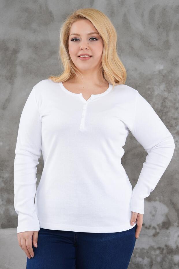 بلوزة أساسية من القطن والليكرا مع تفاصيل أزرار كبيرة الحجم - 1