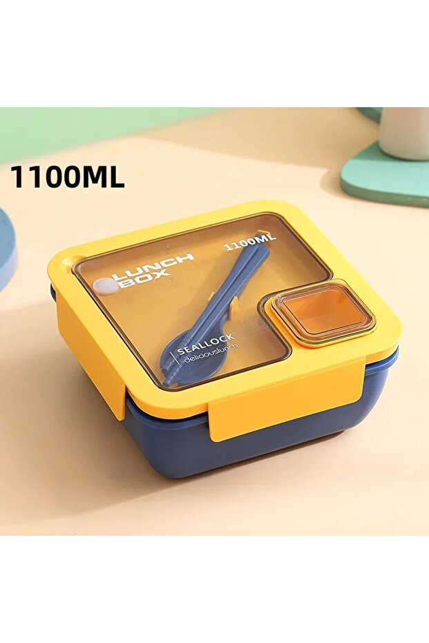 Blue-1100ML 850ml/1100ml Portable Lunch Box Microwave Bento Boxes with Tableware for Kids School Off - 1