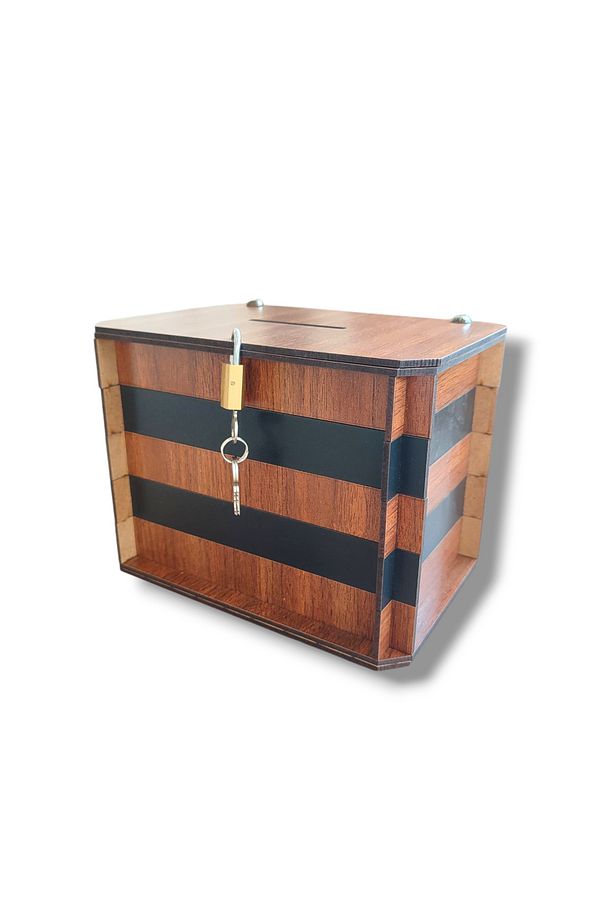 Kumbara - Parabox Ahşap Tip Box (CEVİZ-SİYAH) - 3