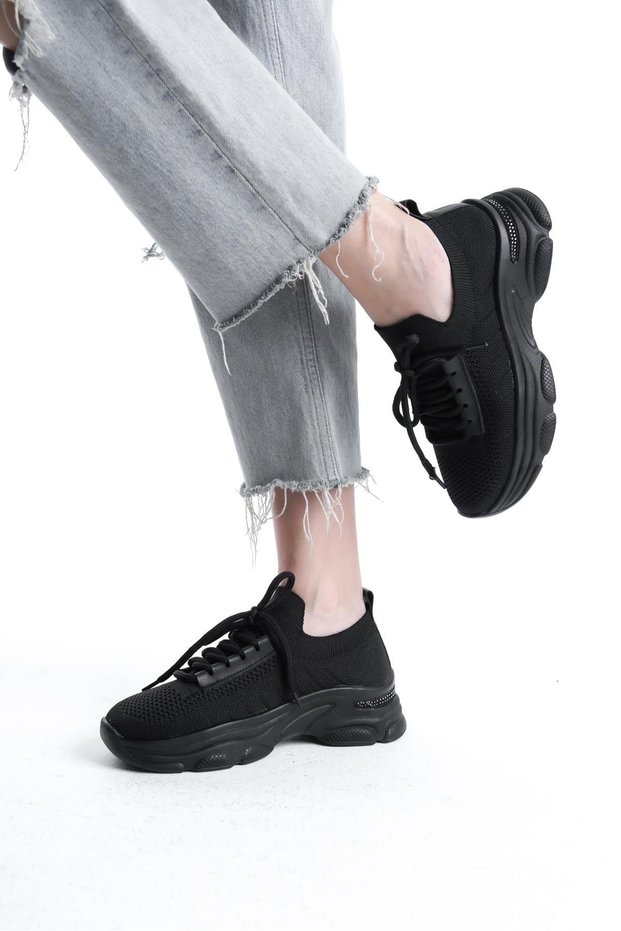 Black Knitwear Stone Sports Shoes & Sneakers