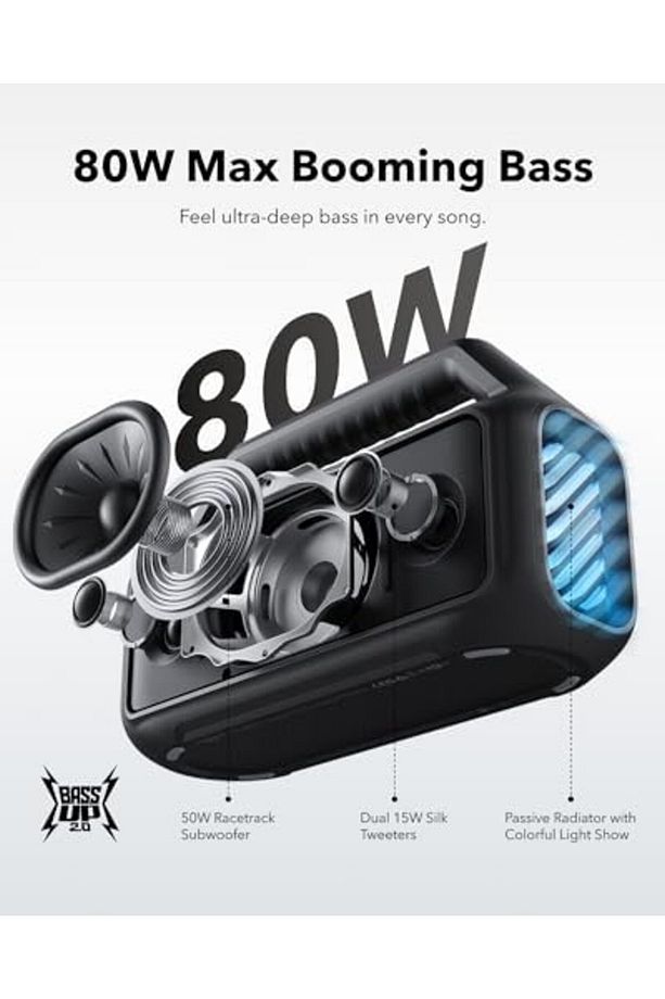 Sbl Boom 2 Bluetooth Hoparlör, 24 Saat Çalışma Süresi, 80W, RGB, 2.1 Stereo, IPX7, BassUp 2.0, - 2
