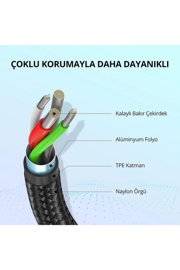 60126 Usb-a To Usb-c Qc 15w 1m Örgülü Hızlı Şarj Kablosu - 6