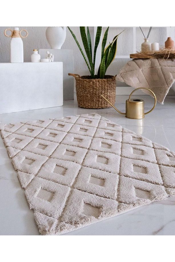 HCW Line Bej %100 Pamuk Gate 2 Parça Banyo Paspas Seti 40*60+60*100 cm - 1